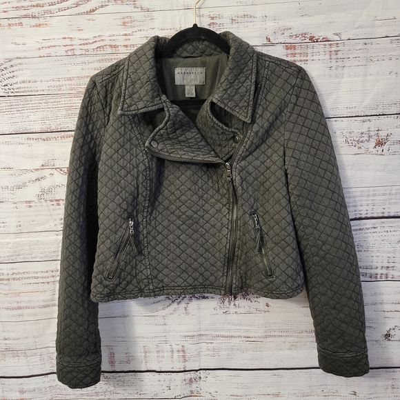 Anthropologie Marrakech Gray/ Black M Quilted Moto Jacket - Picture 4 of 7